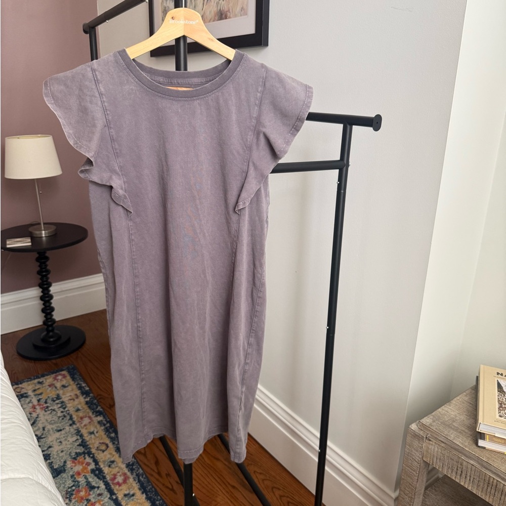 Washed Mauve Ruffle Sleeve Tee Dress